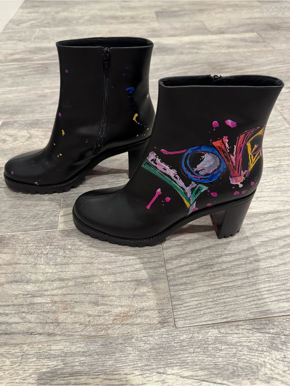 Christian Louboutin black graffiti love leather boots - Picture 2 of 12